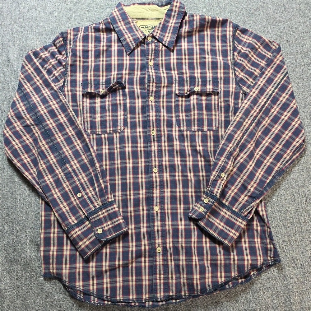 Urban Up Pipeline Shirt Button Mens Long Sleeve XL Plaid Multi Color